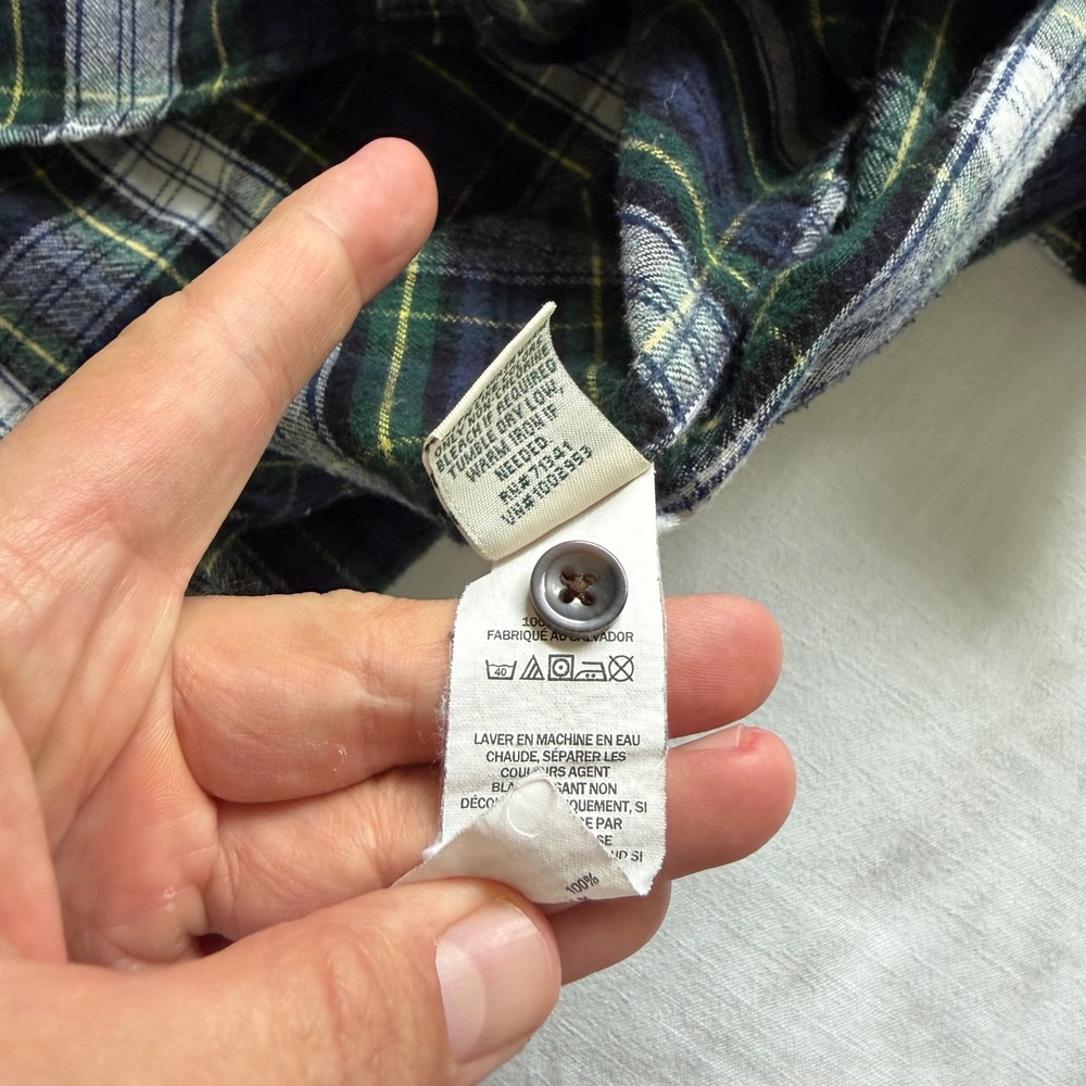 LL Bean Relaxed Fit Flannel Shirt Womens Med Green Navy Plaid Cotton 273137 - Picture 8 of 8
